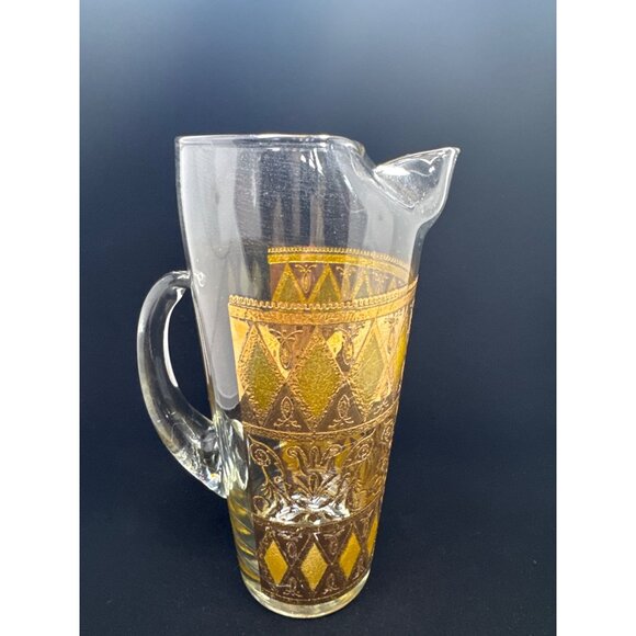 Vintage West Virginia Glass Co Rainier Martini Pitcher Diamond Gold Pattern - Picture 5 of 9